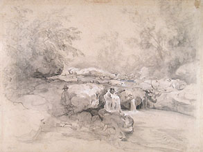 ANTONIO FONTANESI, Landscape with torrent (the Gordana torrent near Scorano), pen and wash